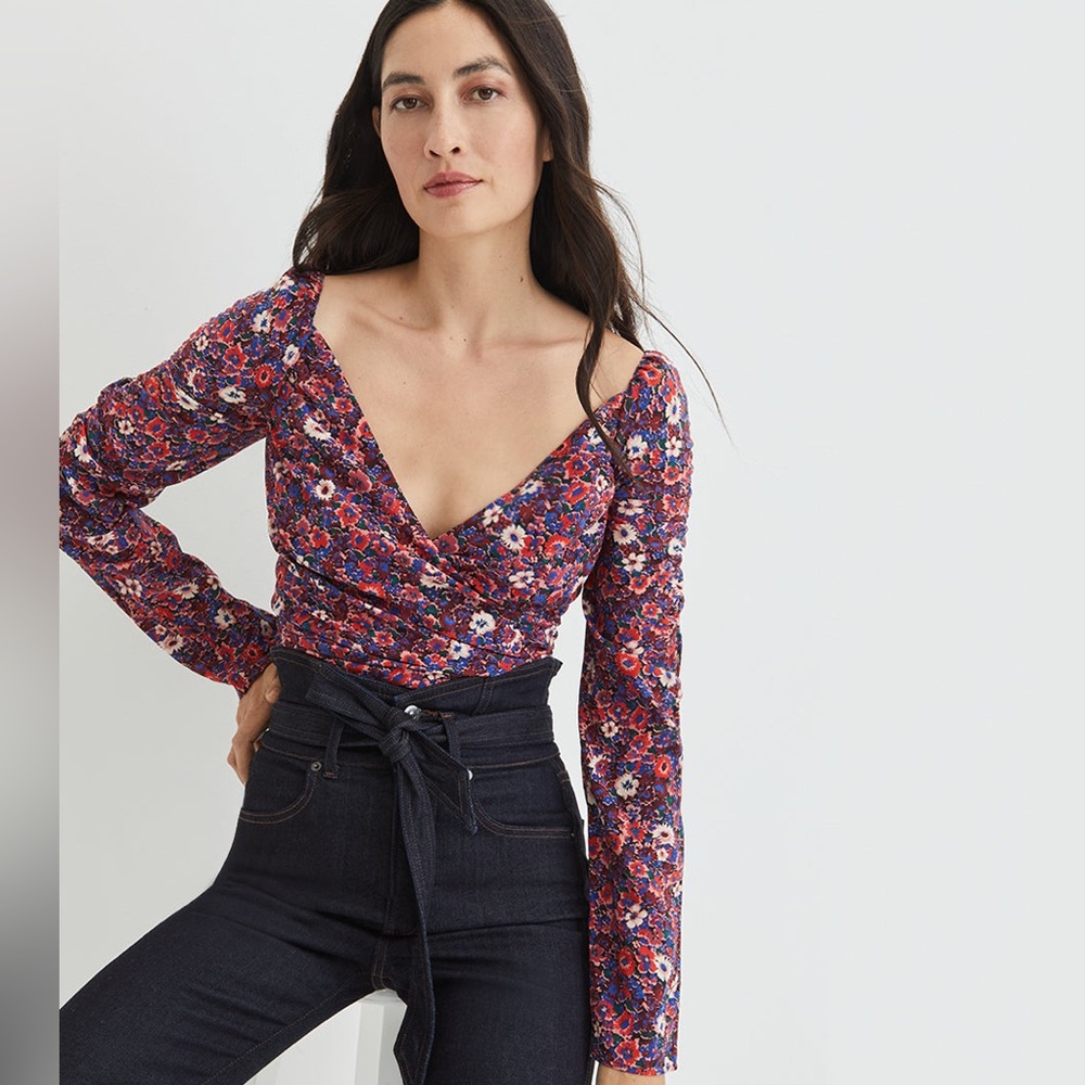 Veronica Beard Sabo Floral Silk Top in Berry Multi NEW